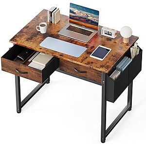 $35.80* | 32" Dumos Home Office Computer Desk w/ Drawers (Black, Rustic Brown) at Amazon