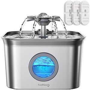 $19.97* | 2.8L FEELNEEDY Stainless Steel Pet Water Fountain w/ 3 Filters at Amazon