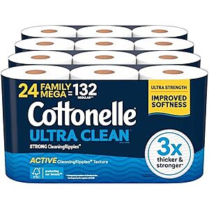 Select Accts: 24-Pk Cottonelle Ultra Toilet Paper Family Mega Rolls (Clean or Soft) $20.05 w/ S&S