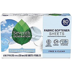 [SnS, AC] $3.80 | Seventh Generation Dryer Sheets Laundry Fabric Softener, 80 Sheets at Amazon