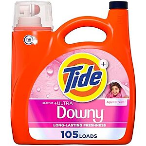 [SnS, AC] $56.67 | 4 × Tide Plus Boost of Ultra Downy Liquid Laundry Detergent, April Fresh Scent, 148 fl oz, 105 Loads ($14.17 each) at Amazon