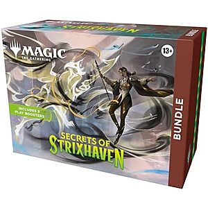 $44.99 | Magic: The Gathering Secrets of Strixhaven - Bundle (9 Play Boosters, 30 Lands, 1 Alt-Art Card + Exclusive Accessories) at Amazon