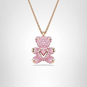 $114 | Swarovski Teddy Bear Pendant Necklace, Pink Crystals, Rose Gold-Tone Finish at Amazon