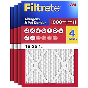 4-Pack Filtrete Allergen Defense Air Filter (16" x 25" x 1", 1000 MPR) $23.50 w/ S&S