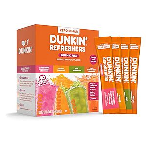 40-Ct Dunkin' Zero Sugar Refreshers Drink Mix (Variety) $6.15 w/ S&S