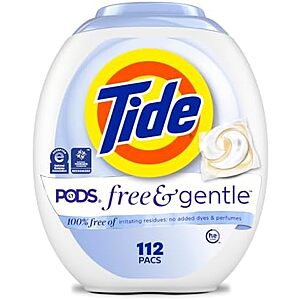 112-Ct Tide PODS Free & Gentle Laundry Detergent Soap Pacs (Unscented) 4 for $54.55 w/ S&S + Free S&H