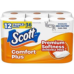 12-Ct 231-Sheets Scott ComfortPlus Triple Roll Toilet Paper 4 for $16.60 w/ S&S