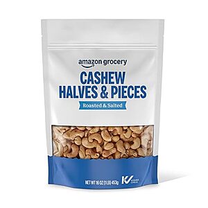 Select Accounts: 16-Oz Amazon Grocery Roasted & Salted Cashew Halves & Pieces $4.45 w/ S&S