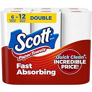 6-Pk 108-Sheet Scott Paper Towels Choose-A-Sheet Double Rolls 3 for $14.50 w/ S&S
