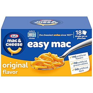 Select Accts: 18-Pk 2.15-Oz Kraft Mac & Cheese Easy Mac Microwavable Dinner $4.55 w/ S&S
