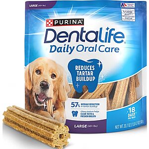 Select Accounts: 18-Ct Purina DentaLife Daily Oral Care Dog Sticks (Large Chews) $4.50 w/ S&S