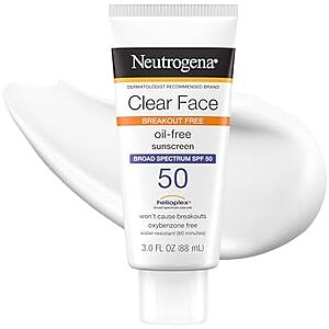 Select Accts: 3-Oz Neutrogena Clear Face Oil-Free Sunscreen Lotion (SPF 50) $4.50 w/ S&S