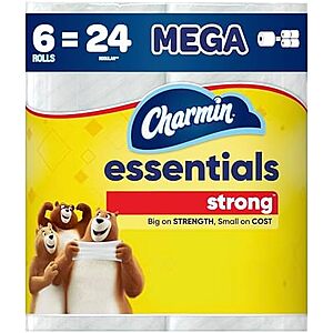 6-Ct 429-Sheets Charmin Essentials Strong Toilet Paper Mega Rolls $3.75 w/ S&S