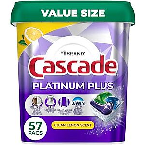 Select Accounts: 57-Ct Cascade Platinum Plus Dishwasher Pods (Lemon) 3 for $31.30 w/ S&S + Free S&H