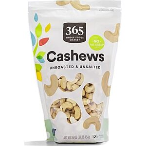 Select Accounts: 1-Lb 365 by Whole Foods Market Raw Unsalted Cashews $5.65 w/ S&S