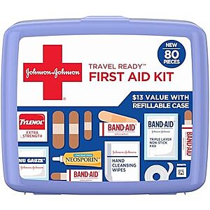 Select Accts: 80-Pc BAND-AID Brand Travel Ready Portable Emergency First Aid Kit $6.05 w/ S&S