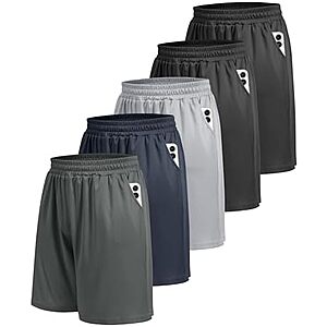 5-Pk BOOJO Athletic Gym Men's Shorts w/ Pockets (Large Only)