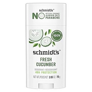 Select Accounts: 2.65-Oz Schmidt's Aluminum-Free Natural Deodorant Stick $3.15 w/ S&S