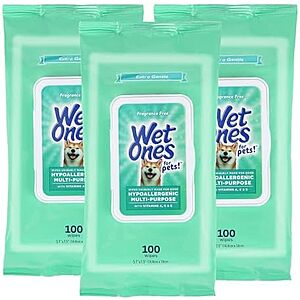 Select Accts: 3-Pk 100-Ct Wet Ones Multi Purpose Pets Wipes $6.35 w/ S&S