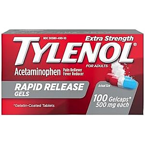 Select Accts: 100-Ct Tylenol Extra Strength Acetaminophen Rapid Release Gelcaps $3.90 w/ S&S