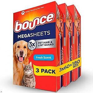 Select Accts: 180-Ct Bounce Pet Hair & Lint Guard Mega Dryer Sheets (Fresh) 4 for $25.40 w/ S&S + Free S&H