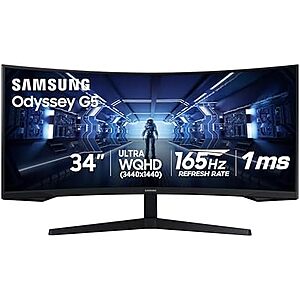 34″ Samsung Odyssey G5 3440x1440 165Hz Curved Ultrawide Monitor $270 + Free S&H