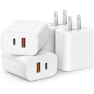 4-Pk CXX 2-Port 20W USB-C + QC 3.0 USB-A Wall Adapters