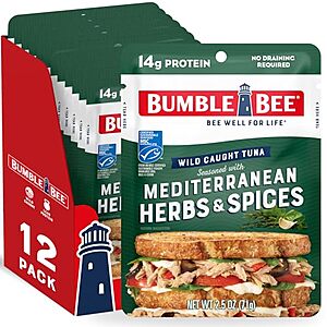 Select Accts: 12-Pk 2.5oz Bumble Bee Wild Caught Tuna (Mediterranean Herbs & Spices) $8.40 w/ S&S