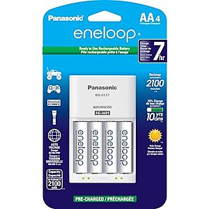 4-Pack Panasonic eneloop 2000mAh AA Rechargeable Batteries w/ Advanced Charger