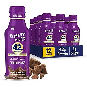 Select Accts: 12-Pk 14-Oz Ensure Max 42g Complete Protein Shake (Milk Chocolate) $15.80 w/ S&S