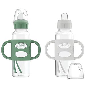 2-Pk 8-Oz Dr. Brown's Narrow Sippy Spout Bottle w/ Silicone Handles