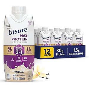 Select Accounts: 12-Pk 11-Oz Ensure Max Protein Shake (Vanilla) $9.05 w/ S&S