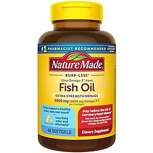 Select Accts: 60-Ct Nature Made Extra Strength Omega 3 Fish Oil Supplement Softgels $4.95 w/ S&S