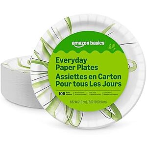 Select Accounts: 8.62" Amazon Basics Everyday Paper Plates: 300-Ct $10.30, 100-Ct $4 w/ S&S