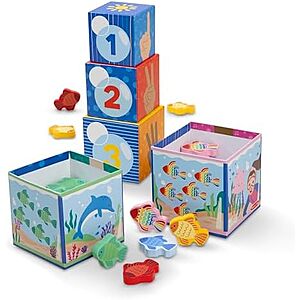 Ms. Rachel Sort & Count Toy w/ 5 Cardboard Nesting Blocks & 15 Wooden Fish