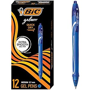 12-Ct BIC Gelocity Quick Dry Gel Pens (0.7 mm, Blue) + 10% Back w/ Prime Card