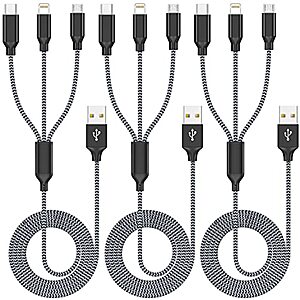 3-Pk 4' Xnewcable 3-In-1 Multi Charge Cable (USB-C, MicroUSB, Lightning)