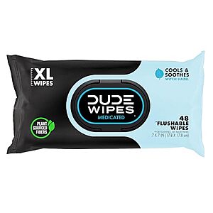 48-Count DUDE Wipes Medicated Hemorrhoid Flushable Wipes $4.40 w/ S&S