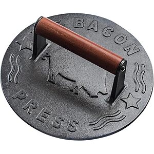 7" Bellemain Heavy-Duty Cast Iron Bacon / Burger Press w/ Wooden Handle
