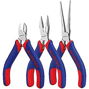 3-Pc WORKPRO Mini Pliers Set (4" Diagonal, 5" Long Nose, and 6" Needle Nose)