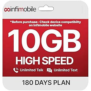 6-Month Infimobile Prepaid Mobile Unlimited Talk/Text + 10GB Data/Month Plan $30 & More