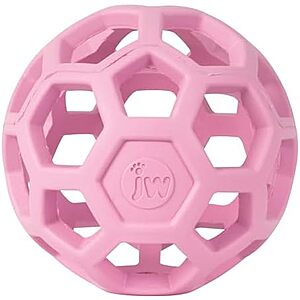 JW Pet HOL-ee Roller Tug & Fetch Treat Dispenser Puzzle Ball Dog Toy (3", Pink)