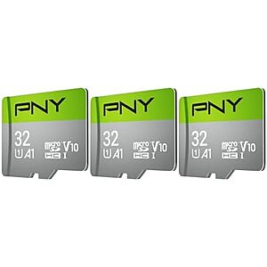 3-Pk 32GB PNY Class 10 U1 microSDHC Flash Memory Card