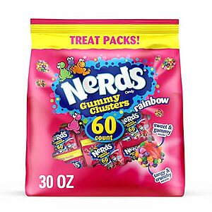 60-Pk 0.5-Oz Nerds Gummy Clusters (Rainbow) 4 for $28 w/ S&S + Free S&H