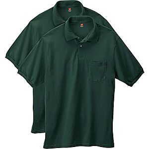 2-Pk Hanes Men's Short-Sleeve Jersey Pocket Polo Shirt (Various Colors)