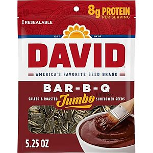 Select Accts: 5.25-oz David Salted & Roasted Jumbo Sunflower Seeds (Bar-B-Q) $1.35 w/ S&S