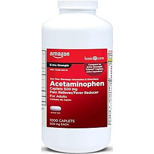 1000-Ct 500-mg Amazon Basic Care Extra Strength Acetaminophen Caplets $5.75 w/ S&S