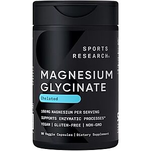 Sports Research 160mg Magnesium Glycinate: 180-Ct $16.15, 90-Ct $9.70 w/ S&S