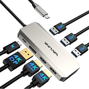 WAVLINK Triple 4K Laptop Docking Station w/ Dual HDMI, DP, 100W PD
