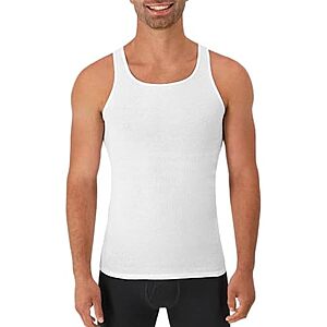 6-Pk Hanes Men's Cotton Moisture-Wicking Ribbed Tank Undershirts (White)
